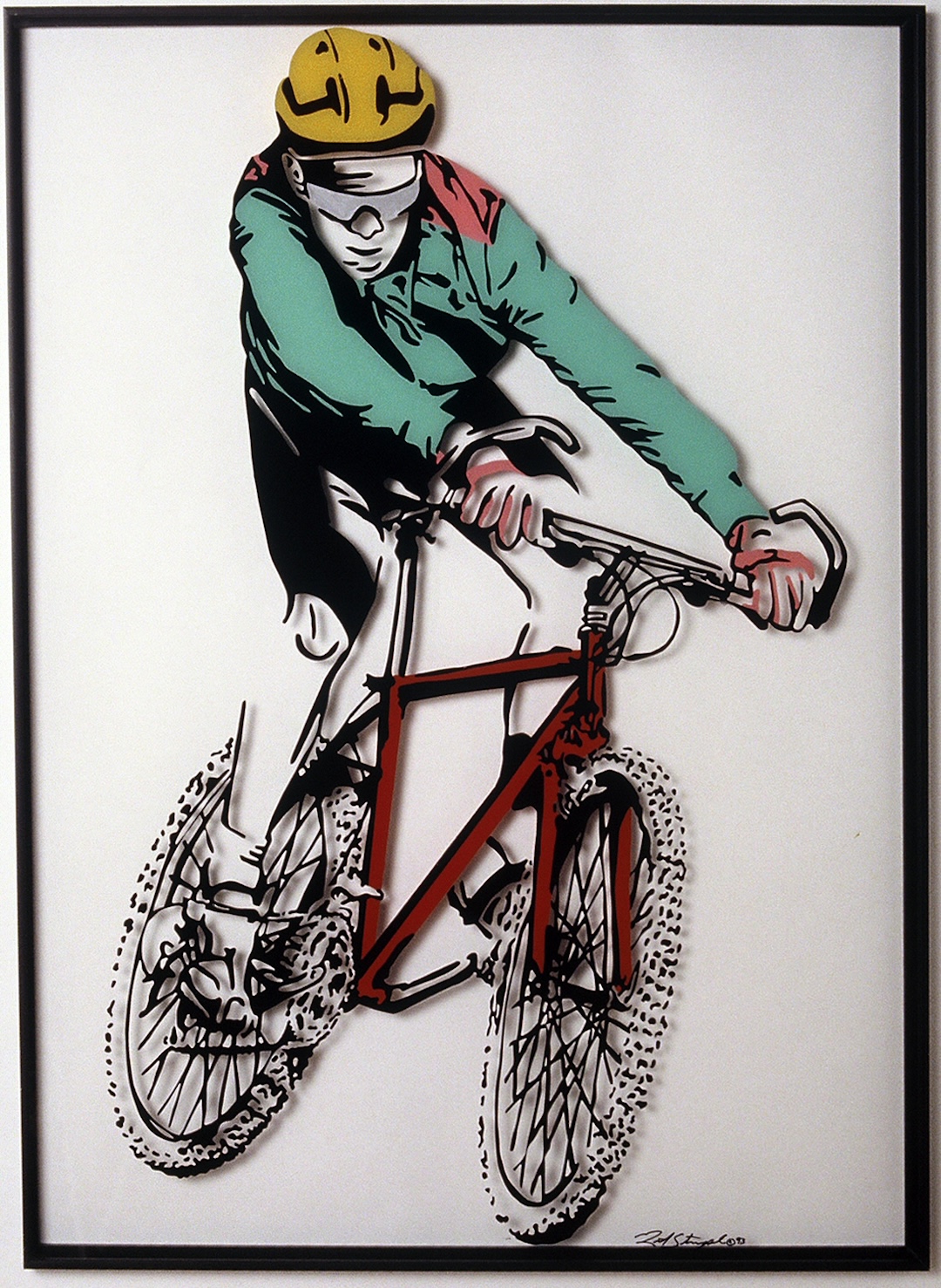 Mountain biker glass painting